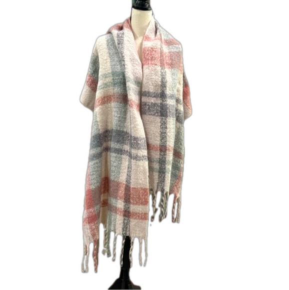 NWT Anthropologie Delaney Plaid Fringed Scarf - Picture 1 of 8